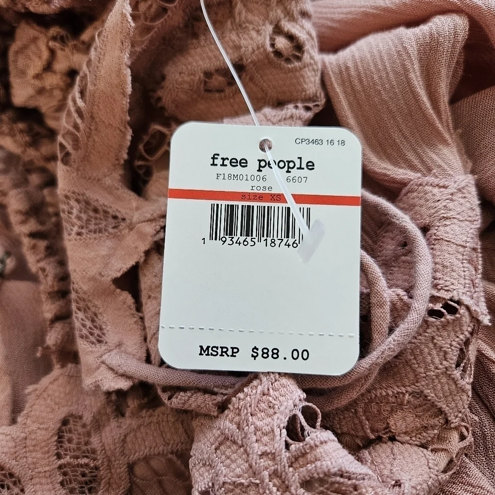 Free People Intimately Womens Adella V-Neck Slip Dress Sz XS Rose Lace & Ruffles